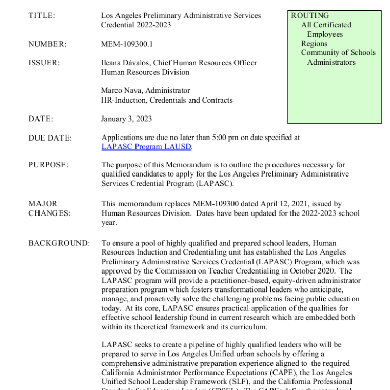 Screenshot of LAPASC Memo
